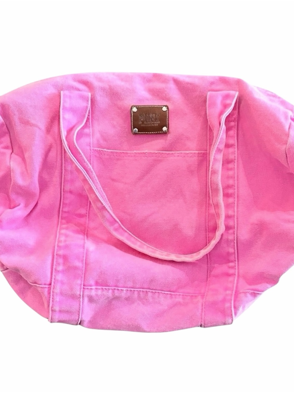 PINK Victoria's Secret Bright Pink Canvas Tote with Leather Logo Patch